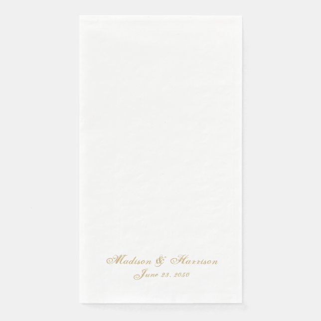 Elegant gold script custom names date chic wedding paper guest towels (Front)