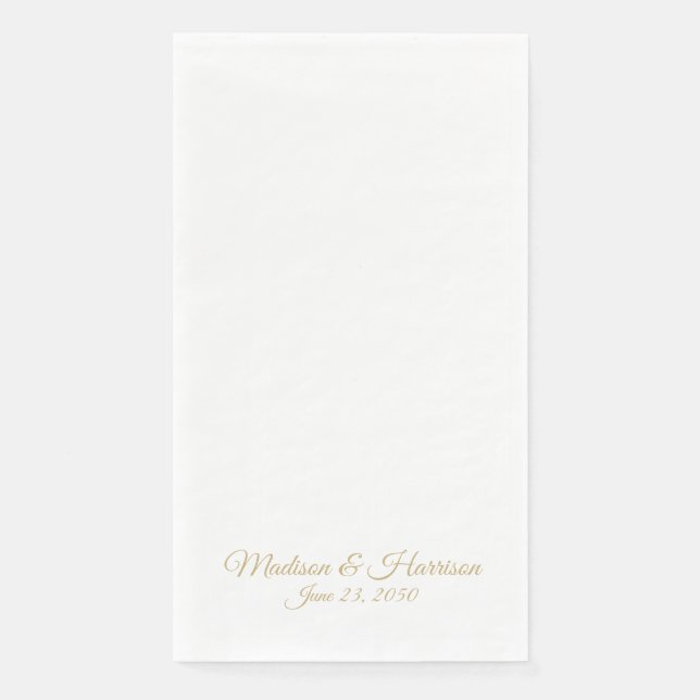 Elegant gold script custom names date chic wedding paper guest towels (Front)