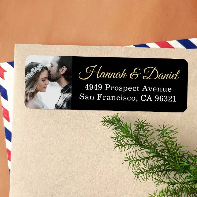 Elegant Gold Script Custom Photo Return Address Label (Creator Uploaded)