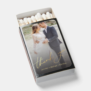 Elegant Gold Script Custom Photo Wedding Thank You Matchboxes