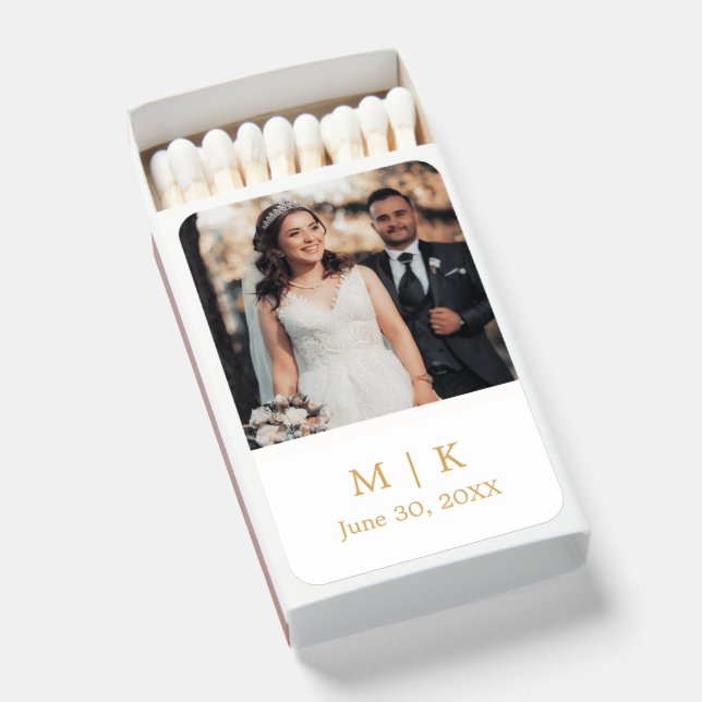 Elegant Gold Script Custom Wedding Photo Matchboxe Matchboxes (Front Open)