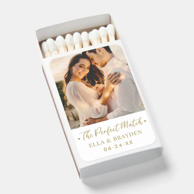 Elegant Gold Script Custom Wedding Photo Matchboxes | Zazzle