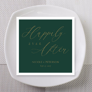 Elegant Gold Script Emerald Green Wedding Napkins