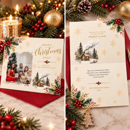 Elegant Gold Script Family Photo Christmas Card