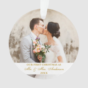 Elegant Gold Script First Christmas 2 Photo Ornament