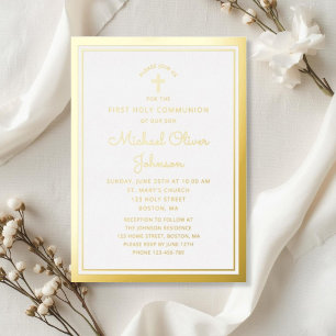 Elegant Gold Script First Communion Foil Invitation