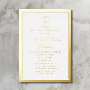 Elegant Gold Script First Communion  Foil Invitation