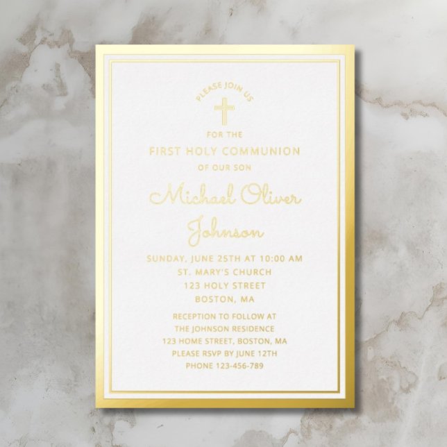 Elegant Gold Script First Communion  Foil Invitation (Elegant Gold Script First Communion Foil Invitation)