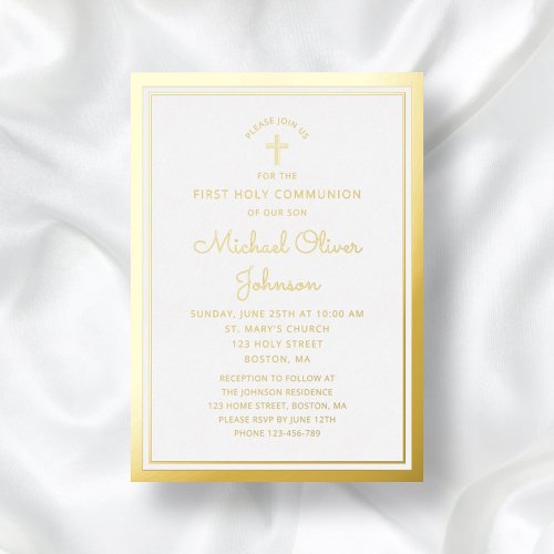 Elegant Gold Script First Communion  Foil Invitation