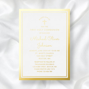 Elegant Gold Script First Communion Foil Invitation