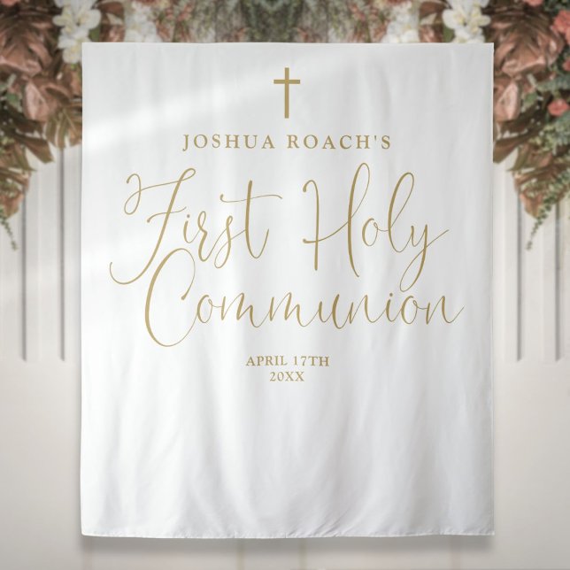 Elegant Gold Script First Holy Communion Backdrop (Elegant Gold Script First Holy Communion Backdrop)