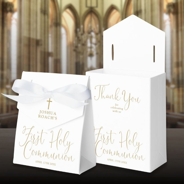 Elegant Gold Script First Holy Communion Favor Boxes (Elegant Gold Script First Holy Communion Favor Boxes)