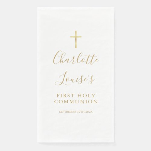 Elegant Gold Script First Holy Communion Paper Guest Towels