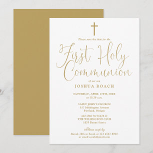 Elegant Gold Script First Holy Communion Save The Date