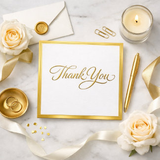 Elegant Gold Script Flat Thank You Card