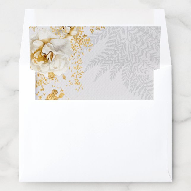 Elegant Gold Script Floral Wedding Envelope Liner (In Envelope)