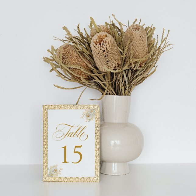 Elegant Gold Script Floral Wedding Table Number 15 (Creator Uploaded)