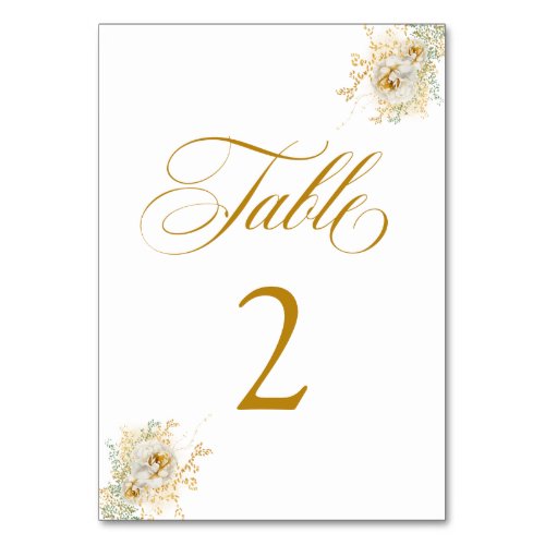 Elegant Gold Script Floral Wedding  Table Number 2