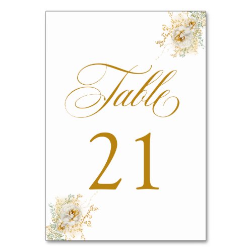 Elegant Gold Script Floral Wedding Table Number 21