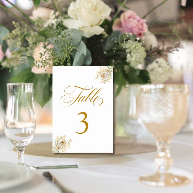 Elegant Gold Script Floral Wedding  Table Number 3 (Creator Uploaded)