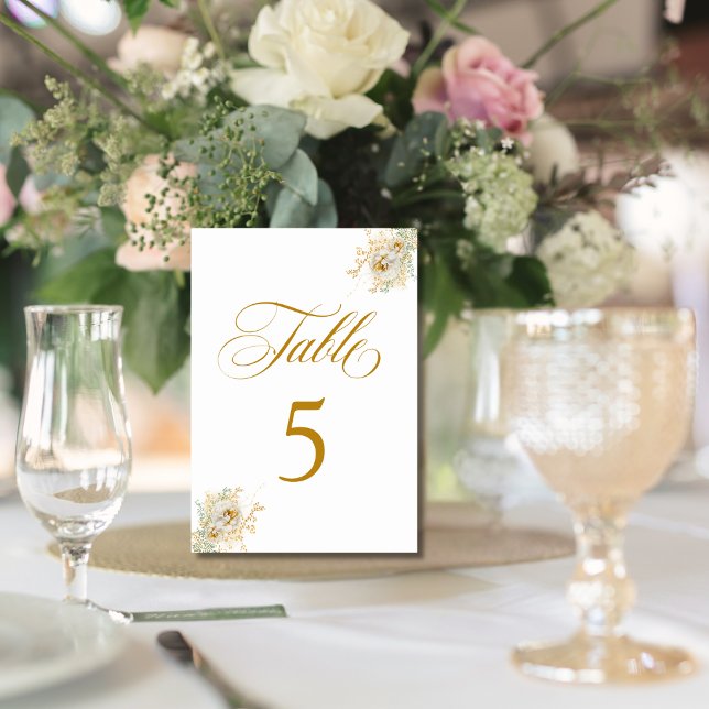 Elegant Gold Script Floral Wedding  Table Number 5 (Creator Uploaded)