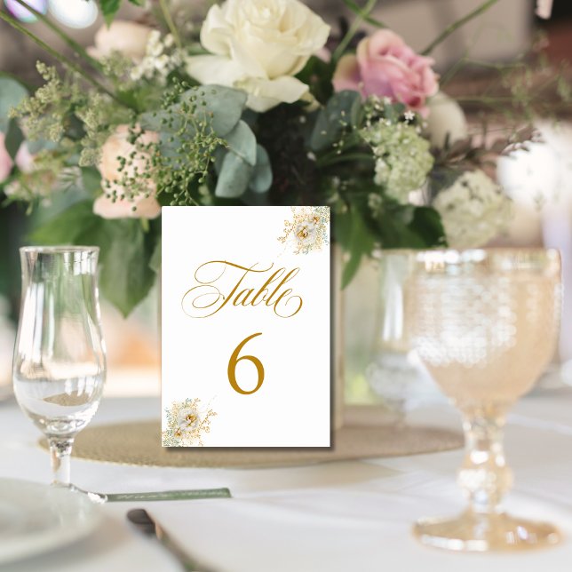 Elegant Gold Script Floral Wedding  Table Number 6 (Creator Uploaded)