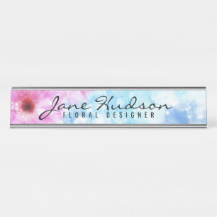 Elegant Gold Script Flower Modern Desk Name Plate