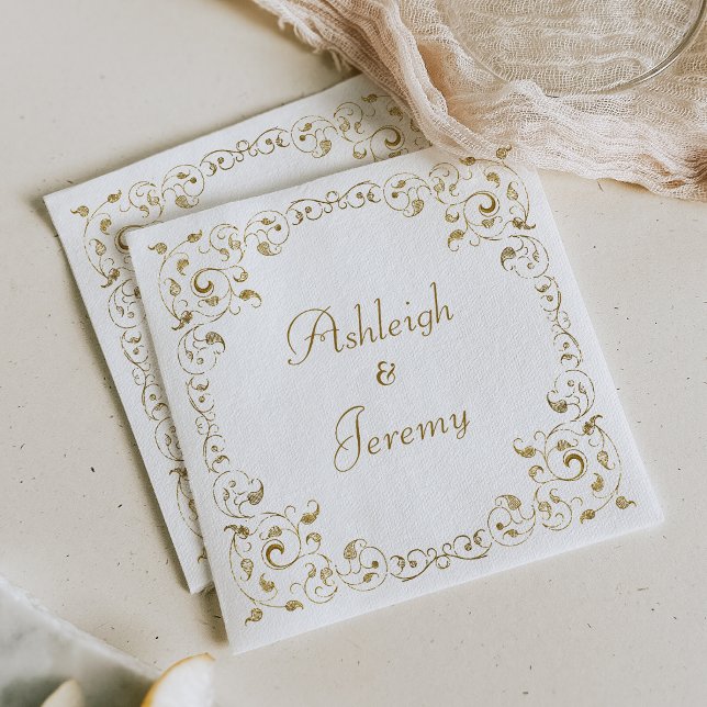 Elegant Gold Script Foliage Wedding Napkins (Creator Uploaded)