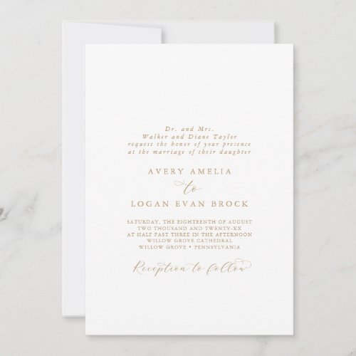 Elegant Gold Script Formal Brides Parents Wedding Invitation