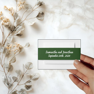 Elegant Gold Script Frame on Green  Invitation Belly Band