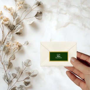 Elegant Gold Script Frame on Green Return Address Label