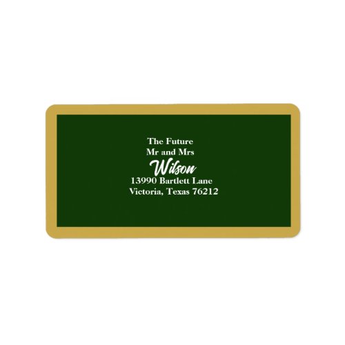 Elegant Gold Script Frame on Green Return Address Label