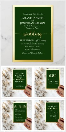 Elegant Gold Script Frame on Green Wedding Foil