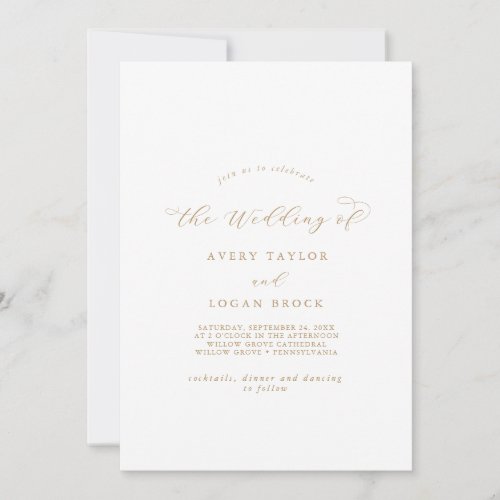 Elegant Gold Script Front and Back The Wedding Of Invitation