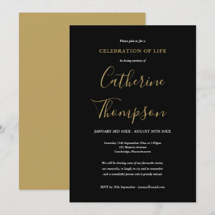 Elegant Gold Script Funeral Celebration of Life Invitation