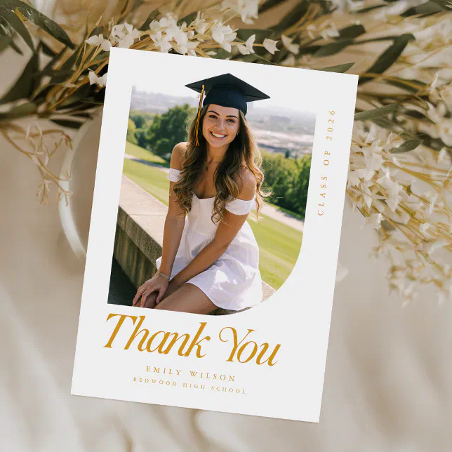 Elegant Gold Script Graduate Photo Graduation Thank You Card | Zazzle
