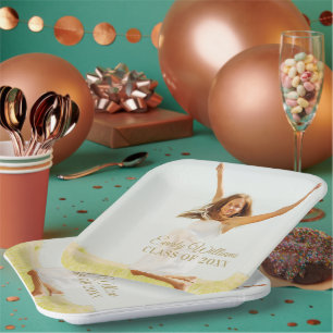 Elegant Gold Script Graduate Photo Paper Plates