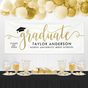 Elegant Gold Script Graduate White Banner