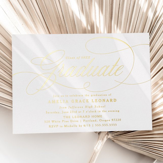 Elegant Gold Script Graduation Party Foil Invitation (Creator Uploaded)