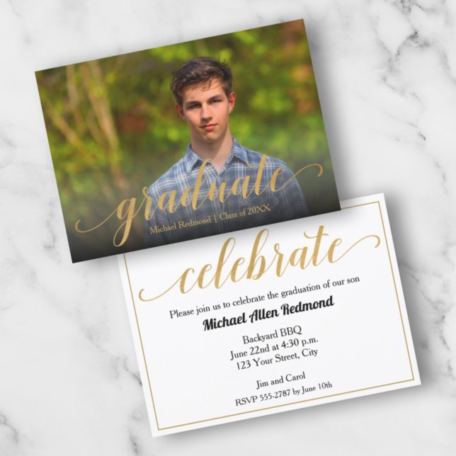 Elegant Gold Script Graduation Party Invitations (Creator Uploaded)