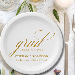 Elegant Gold Script Graduation Party Paper Plates