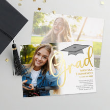 Elegant Gold Script Graduation Photo Announcement