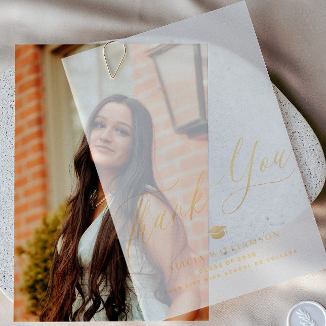 Elegant gold script graduation thank you overlay vellum invitations (Creator Uploaded)