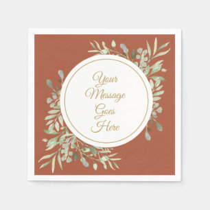Elegant Gold Script Greenery Terracotta Napkins