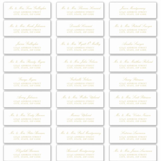 Elegant Gold Script Guest Address Labels (Front)