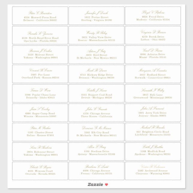 Elegant Gold Script Guest Names Address Sticker (Sheet)