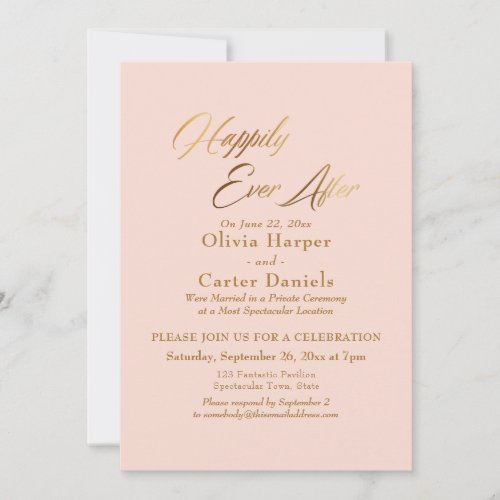 Elegant Gold Script Happily Ever After Blush Pink Invitation