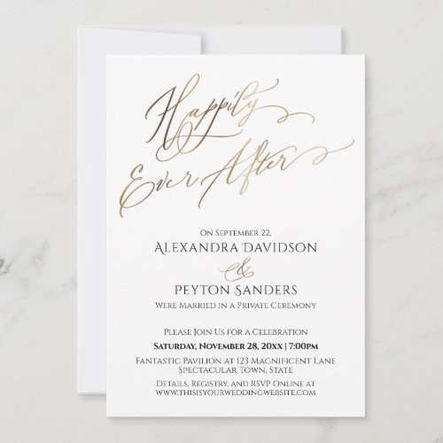 Elegant Gold Script Happily Ever After Reception Invitation