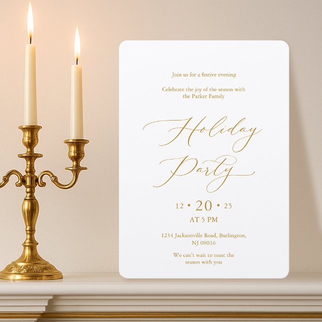 Elegant Gold Script Holiday Party Invitation (Creator Uploaded)