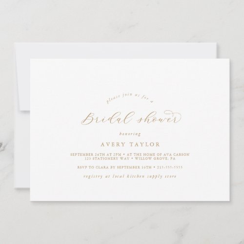 Elegant Gold Script Horizontal Bridal Shower Invitation